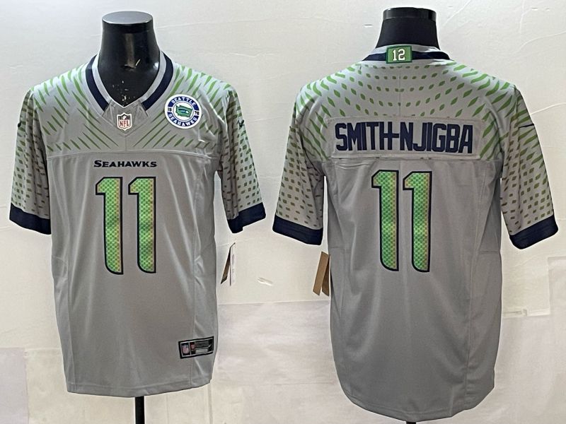 Men 2025 Seattle Seahawks #11 Smith-Njigba grey 5th generation Throwback Nike Limited NFL Jersey style 012->seattle seahawks->NFL Jersey